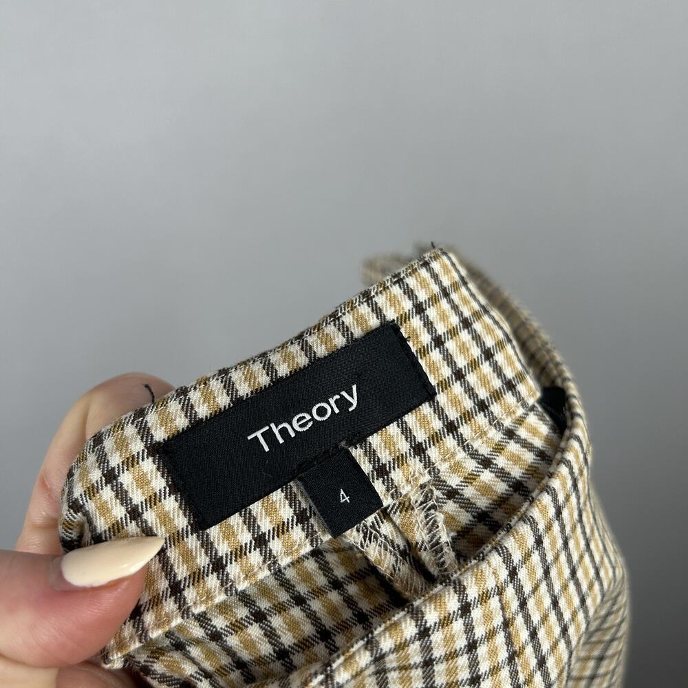 Theory Alettah Ainsley Pants 4 Womens Tan Plaid Check Trouser Academia Twee Prep - Picture 10 of 12